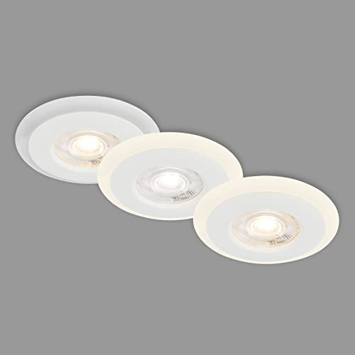 Briloner Leuchten - 3er Set Einbauleuchten Decke LED, LED Lichtring, Einbaulampen flach, Einbaustrahler Bad, Badeinbaustrahler IP44, Weiß, 84x34 mm (DxH)