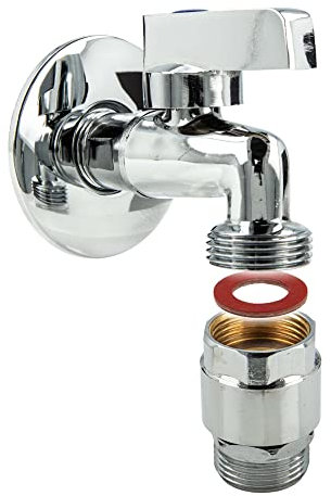 tecuro Mini-Kugelauslaufventil 1/2 Zoll x 3/4 Zoll mit Wandrosette & Rohrbelüfter, MS-verchromt - 22246-RWD