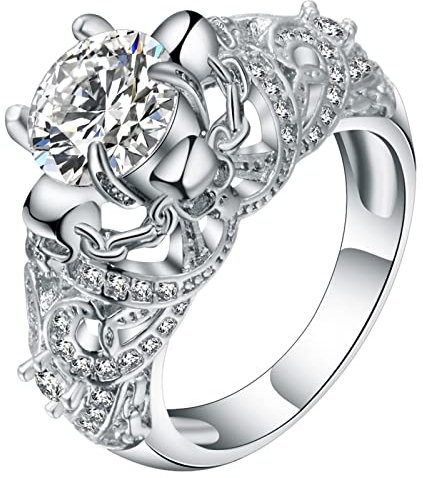 Aotiwe Promise Ring, Freundschaftsringe Beste Freundin Hohles Unikat mit Rundem Zirkonia Silber Größe 60 (19.1)