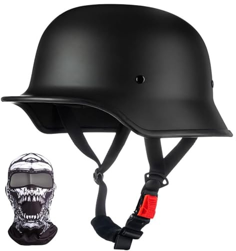 Demi-Casque Moto Allemand Vintage, Casques Ouverts Rétro Homologués ECE, Casquette pour Homme Adulte Boucle à Dégagement Rapide Réglable, pour Scooter de Vélo Cruiser, 57~64cm