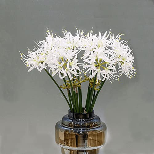 XIZHI 5 Stiele Künstliche Spinnenlilie Blumen 23,6 Zoll Lycoris Blumenzwiebeln Spinnenlilien Künstliche Blumen mit langem Stiel Real Touch für Fotografie Hotel Garten Dekoration (Weiß)