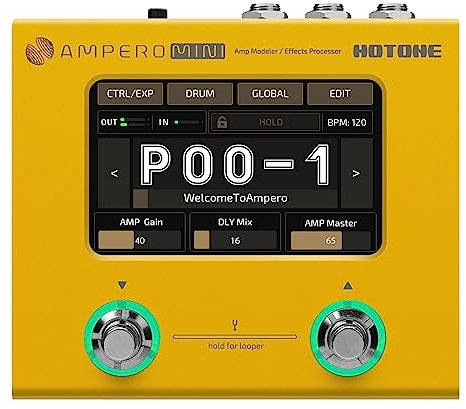 Hotone Gitarre Bass Multi-Effekte Prozessor Touchscreen Gitarre Bass Amp Modellierung IR Cabinets Simulation Multi Language Stereo OTG USB Audio Interface Ampero Mini (Marigold)