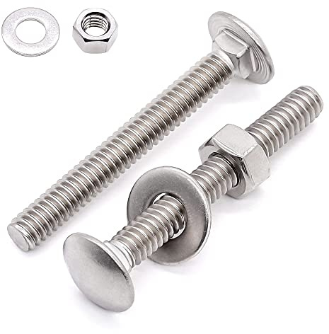3/8-16 x 6 Inch Carriage Bolt Kit, 304 Stainless Steel (18-8) with Hex Nuts & Flat Washers - 6 Sets, Round Head Square Neck, Full Thread Coverage by Glvaner