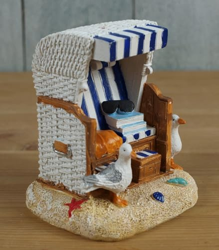 Generisch Kleiner Strandkorb mit Möwen 10x8,5cm blau-weiß gestreift Maritime Dekoration Badezimmer Deko
