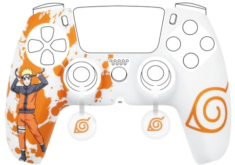 Konix Naruto Shippuden Schutzhülle für DualSense PS5-Controller - Silikon - Daumenstützen - Konoha- und Naruto-Motiv - Weiß