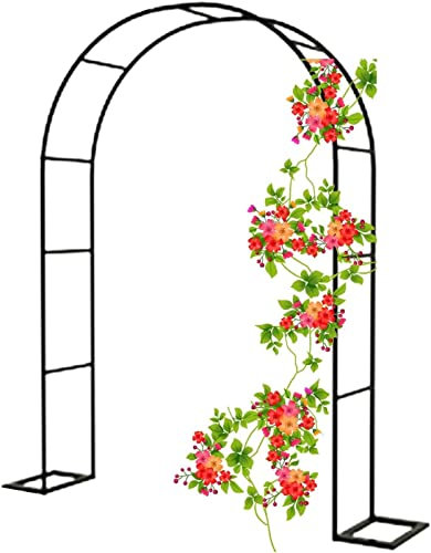 Große Torbogen Rosenbogen Aus Metall,Breite 120cm/180cm/240cm/300cm/350cm, Rosenbogen Holz wetterfest,für Rosen Blumen im Garten Terrasse/Kletterpflanze, mit Basis,240x220x40CM