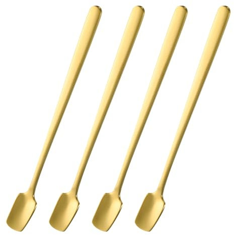 QUARKZMAN 4 Cucharas de Espresso Cuadradas de Acero Inoxidable de 6.1 Pulgadas, Cucharas Pequeñas de Café Cuadradas con Mango Largo para Revolver Té, Café, Postres, Tono Dorado