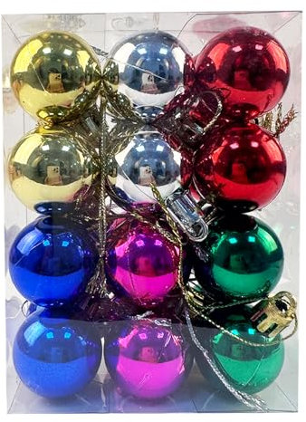 24 Pieces 30 mm Christmas Baubles, Mini Christmas Tree Decoration Baubles, Small Hanging Balls for Xmas Tree Holiday Wedding Party Ornaments, Colorful