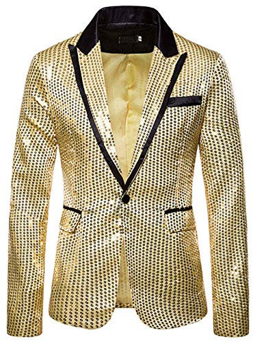 Cappotto Partito Fit Suit Charm Giacca Paillettes One Casual Uomo Button Top Cappotti Giacche Pinguino Abiti, Oro, XXL