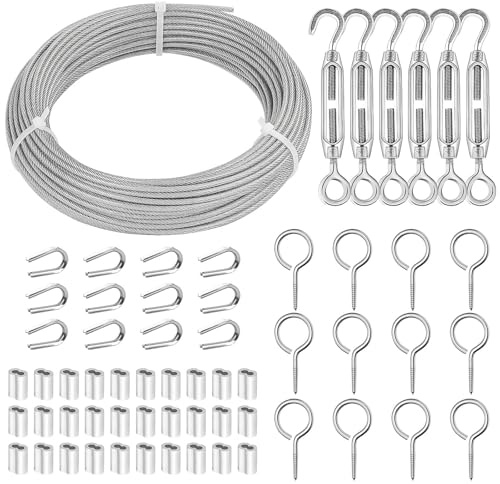 TooTaci Drahtseil 3mm /30M Rankhilfe für Kletterpflanzen, Stahlseil Ummantelt mit M4 Seilspanner Spannschlösser & Seilspanngarnitur, Spanndraht für Zaun, Gardinenseilsystem, Vorhang Hängen