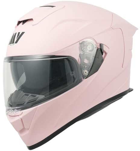 MY Casque de Moto intégral avec visière Pare-Soleil pour Homme et Femme, Homologation ECE 22.06, modèle MY-936 (Rose Mat, L)