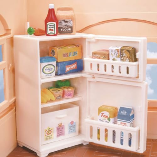KARLOR Mini Kühlschrank mit Lebensmittel Getränken, Miniatur Küche Dekoration Minimöbel Miniaturmodell Küchenszene Miniatur Furniture 1:12 Möbel für Basteln Dekoration Geschenk