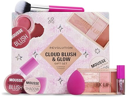 Revolution Beauty Cloud Blush & Glow Geschenkset, 6-teiliges Set mit Lidschatten, Rouge & Pflegenden Lippenölen, Vegan & Tierversuchsfrei