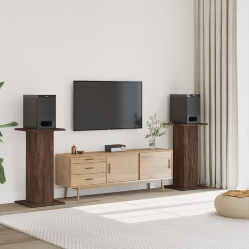Homgoday Lautsprecherständer 2 STK. Lautsprecher Standfuß Boxenständer Sprecherstände lautsprecherhalterung, für HiFi Heimkino Surround Sound Braun Eichen-Optik 30x30x80 cm
