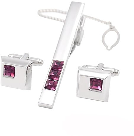 Krawattenklammer-Manschettenknöpfe für Krawatte, hochwertige Krawattennadel für Herren, Krawattenklammer-Set mit violetten Kristallkristallen, Manschettenknöpfe und Krawattenklammer-Set für Gäste