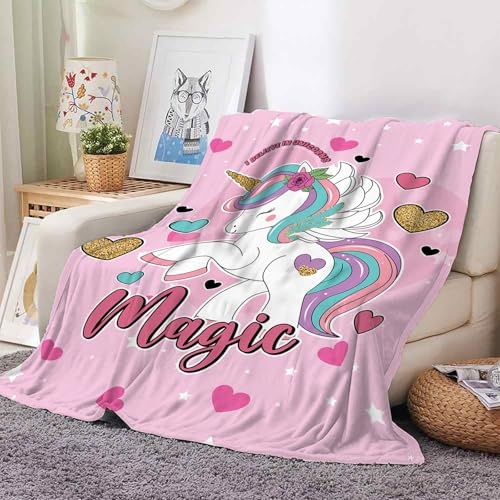 Hoimlm Einhorn kuscheldecke,pinkes Kuscheldecken,Sanft Flanell Weich Fleecedecke für Mädchen,mikrofaser Couchdecke (Einhorn A, 130 x 150 cm)