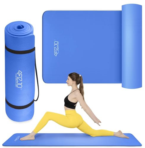 4FIZJO Fitnessmatte mit Tragegurt, Abm. 180x60 cm, Dicke 1 cm, NBR-Schaumstoff, Rutschfest, Komfort, In & Outdor, Pilatesmatte, Yoga Matte, Sportmatte, Gymnastikmatte, Trainingsmatte, Marineblau