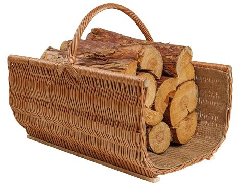 BOGATECO Panier en osier avec poignée - Grand panier à cheminée 60 x 45 x 30 cm - Tissé à la main - Panier à bois avec renfort