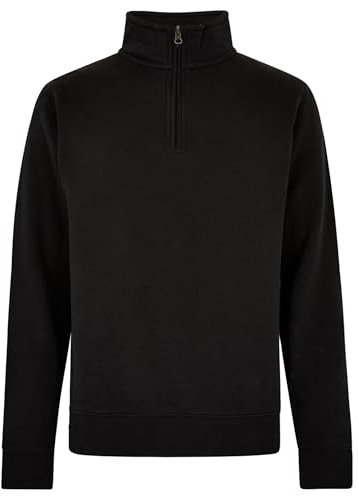 Aremie Men’s Quarter Zip Funnel Neck Sweatshirt Jumper - Black Large