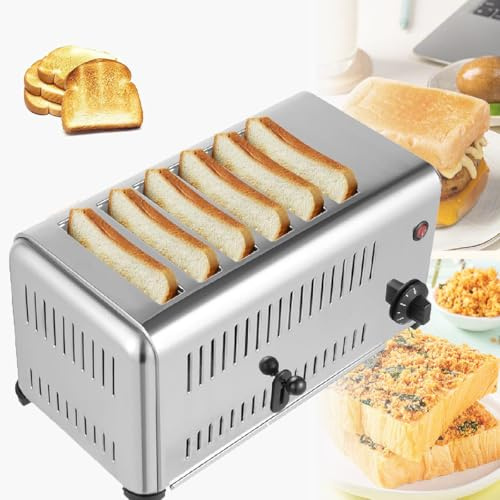 GAYAYAS Tostadora de Pan Industrial, con Ranuras Independientes y Extra Anchas, tostadora de 2,24kW, Acero Inoxidable, Temporizador Variable, Uso Profesional y doméstico,6Slice