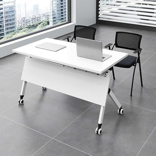 MESCXTY Klappbarer Konferenztisch,Besprechungs- und Seminartisch für Bürokonferenzräume,rechteckiger Schulungstisch,Sitzungssaalschreibtisch mit Metallrahmen(140x40x75cm(55x16x30inch), White)
