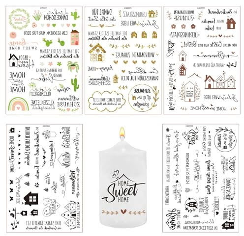 5 PCS Rub On Sticker, Großformat Familie Eukalyptusblätter Transfers, DIY-Dekoration, Keraflott, Hochzeit, Zuhause, Wischfolie für Möbel, Glas, Holz, Fotoalbum, DIY Deko, Aufkleberästhetik (Home)
