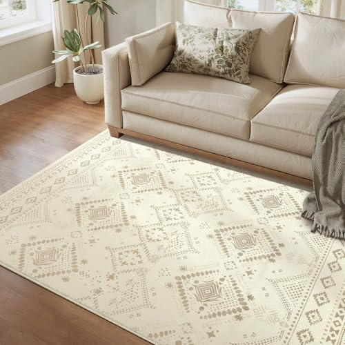 SONGMICS HOME Tappeto per Soggiorno, 160 x 230 cm Tappeto Salotto Antiscivolo, per Soggiorno Camera da Letto Cameretta, Lavabile in Lavatrice, Stile Boho, Beige Sabbia TAR029L02