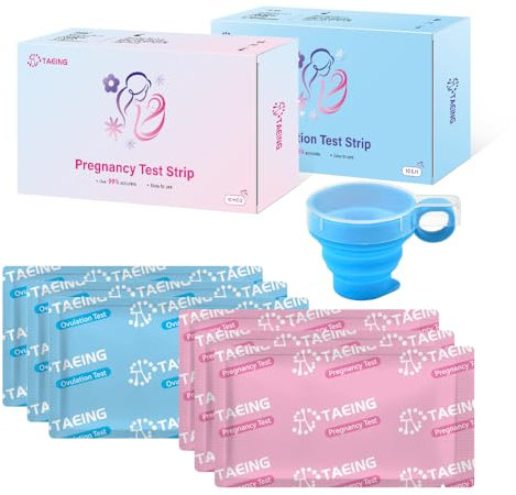 Ovulationstest 30LH + Schwangerschaftstest 10HCG – Fruchtbarkeitstest für Frauen 25 mIU/ml – Eisprung Test mit faltbarem Urinbecher – Für zuhause einfach & zuverlässig