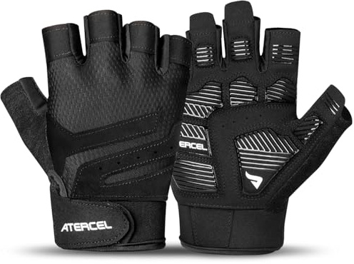 ATERCEL Fitness Handschuhe für Damen & Herren, rutschfeste Trainingshandschuhe für Krafttraining, Gewichtheben & Workouts, Atmungsaktiv & Leicht, Schwarz (Schwarz, XL)