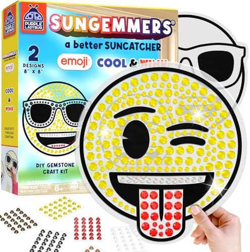 Sungemmers Emoji Suncatcher Craft Kit for Kids Ages 5-10 - DIY Gem Art Window Decorations with Stickers, Fun Arts and Crafts Gift Set for Kids, Birthday Present for Creative 5, 6, 7, 8 Years Old