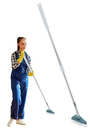 Cepillo de ducha con mango largo para la bañera, para limpiar las esquinas, herramienta de limpieza de baño con mango ergonómico, cepillo de ducha para agua dura, lave, limpiador multiusos
