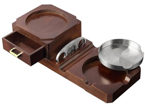 Posacenere rustico in legno per sigari - Posacenere naturale per sigari in legno massello con inserto in acciaio inossidabile (A)