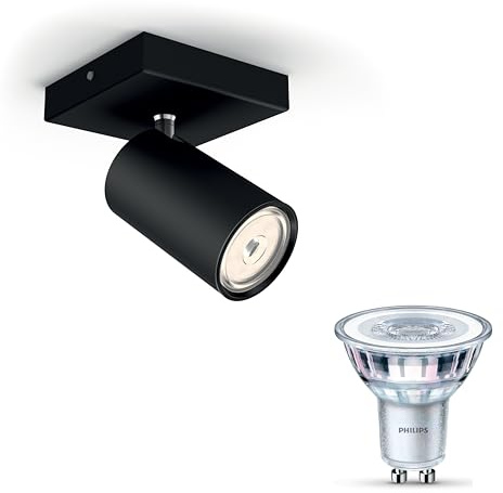 Philips Kosipo Spot en saillie (Noir) - Lumière blanche chaude - Spot mural ou Spot en saillie avec 1 point lumineux - GU10 - Non dimmable
