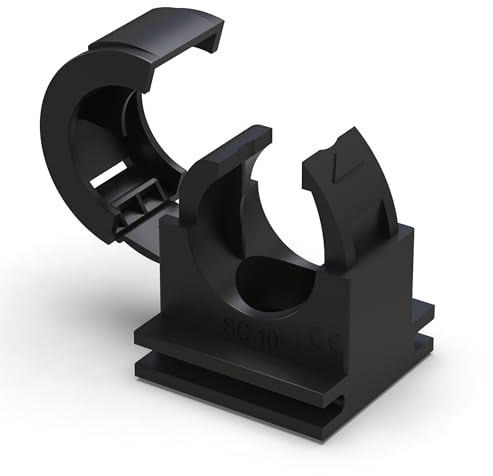 AUPROTEC 15x Wellrohrhalter – klappbarer Deckel - passend für 10mm Ø Innen I schwarz, IP66, Kunststoff I Halterung für Kabelrohr & Elektroinstallation I NW10