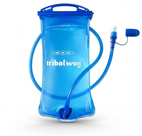 Tribalway Water Bladder 1.5L Hydration Bladder with BPA Free & TPU Water Bag - Leakproof Water Reservoir for Pack Hydration Vest - Outdoor, Hiking, Running, Cycling (Blue-Slider Opening)