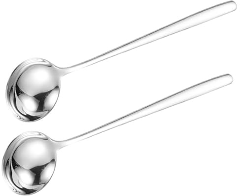 CLISPEED 2 piezas Cucharas de Sopa de Acero Inoxidable de Cucharón Grande para Cocina Utensilio Resistente para Hotpot y Sopas Calientes Diseño Ergonómico Antideslizante