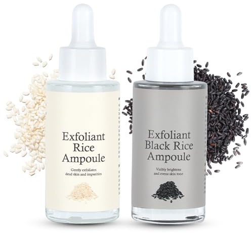 Pure Skin Peel Shot Glow Rice Ampoule Duo, Weißer & Schwarzer Reispeeling, Mitesserentferner Porenreiniger Gesichtspeeling Frauen, Feuchtigkeit Gesicht Serum für Strahlende Haut und Sanftes Peeling
