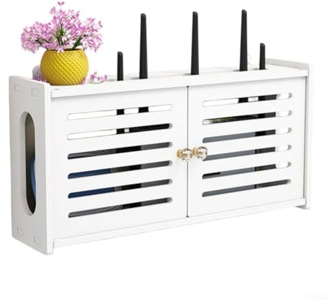 MuchLuckystar Wall-Mounted Wireless Router Storage Box, Plastic Router Holder Rack With Cable Organizer Heat Dissipation For Home Or Office TV Accessories(F)