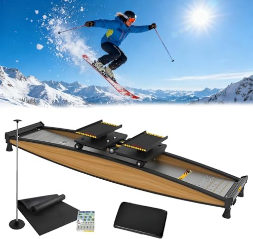 Taillen-Bauch-Bein-Trainingsgeräte Mit Skistöcken Und Matten Für EIN Authentisches Skierlebnis Jederzeit 3D-Crosstrainer Einstellbarer Widerstand 150 Kg Belastung Mit Gehstock Und Bodenmatte