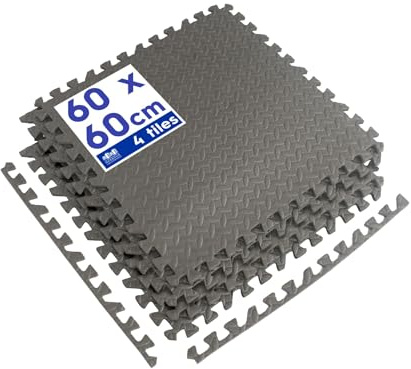 Tapis de Sol de Gym en Mousse EVA - 60 x 60 cm - Lot de 4 Grands Tapis de Sol Noirs Robustes et antidérapants en Caoutchouc pour l'exercice, la Maison, Le Garage, la Piscine - par Harbour Housewares