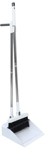 MUCKLILY 180degré Balai et Pelle à Poussière Pliables Blancs Manche Amovible Acier Inoxydable de Poils Antiadhésifs avec Peigne Intégré pour Nettoyage Quotidien de Sols