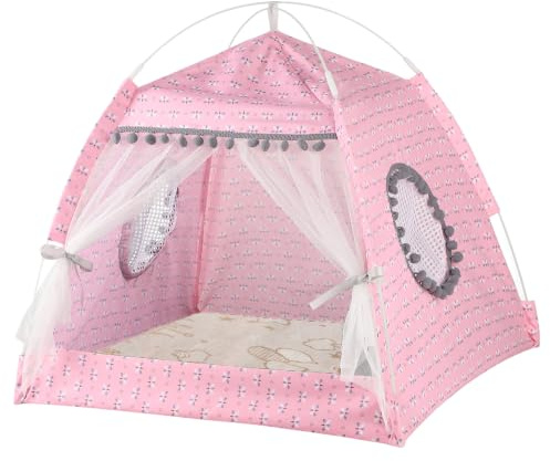 ITODA Husdjurs katttält inomhus hundhus säng pop up tipi bärbar hopfällbar katt små hundar valp lekande säng säkerhet skydd villa bo med mjuk avtagbar kudde för hund katt kattunge resa camping