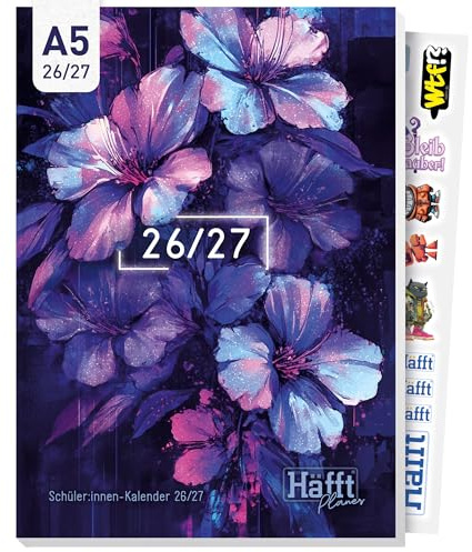 Häfft® Planer 2026 2027 A5 - Softcover Schülerkalender Dark Bloom | Mit Anti-Langeweile-Garantie - Hausaufgabenheft, Schulplaner, Schülerplaner inkl. Wissen, Sticker, lustige Sprüche & mehr