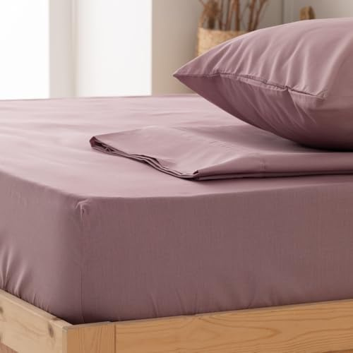 Donegal Collections - Sábana Bajera Ajustable Cama 90x190/200 Magenta - 50% Algodón 50 Poliéster Bajeras Suavidad y Elástico Cubre Colchón Antipeeling