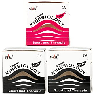 Nasara Original Kinesiologisches Physio Sport Tape: Sparset mit 3 Tapes für Sport und Medizin, Rollengröße 5cm x 5m, 1x pink 2X schwarz