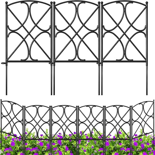 AMAGABELI GARDEN & HOME 10 Panels 24in(H)×10ft(L) Decorative Garden Fences and Borders for Dogs Rustproof Metal No Dig Fence Panels Garden Edging Border for Animal Barrier Flower Beds Yard Patio