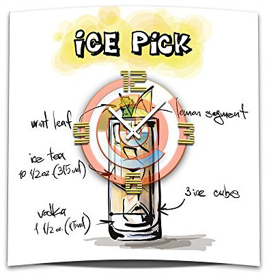 dixtime Wanduhr XXL 3D Optik Cocktail Ice Pick 50x50 cm leises Uhrwerk GQ-035