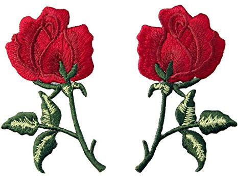 Aufnäher, bestickt, Design: Retro Blumen Boho Rote Rose, zum Aufbügeln oder Aufnähen