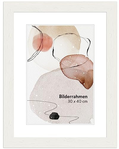 WANDStyle Bilderrahmen 30x40 Weiß, Landhausstil Bilderrahmen Holz, hochwertiger Holzbilderrahmen, Posterrahmen zum Aufhängen, Rahmen 40x30 cm, Fotorahmen H750 - Made in Germany