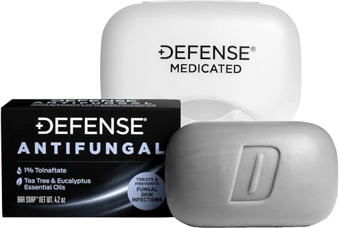 Defense Antifungal Bar Soap | Jock Itch, Ringworm, Athlete's Foot, Skin Fungus | Medicated Anti Fungal Treatment (One Bar with Snap-Tight Case)